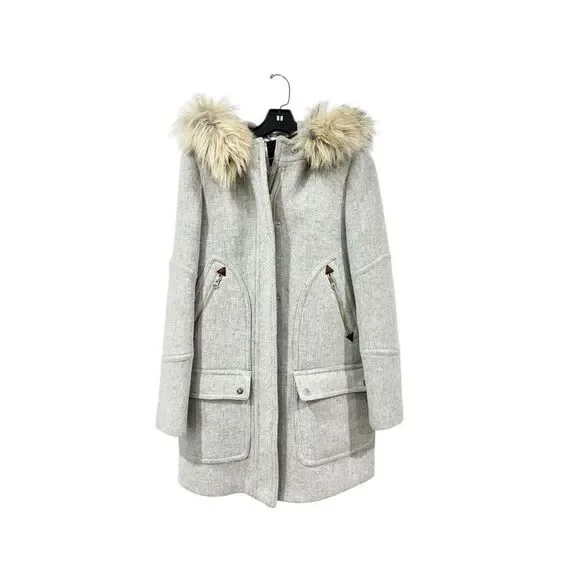 J Crew Stadium Cloth Fur Lined Wool Coat Size 0 - Picture 5 of 9